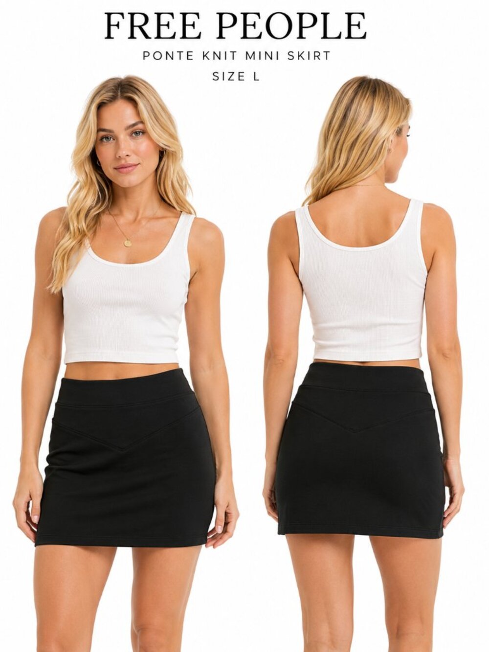 Free People Ponte Knit Mini Skirt Women’s L Black Stretch Pull-On Western Chic